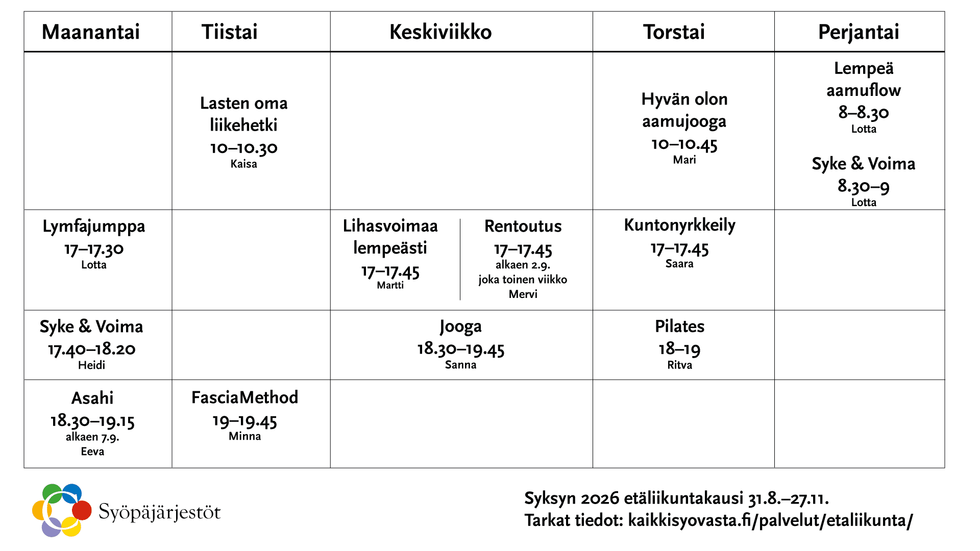 Syöpäjärjestöjen Etäliikunnan ohjelma syksyllä 2026